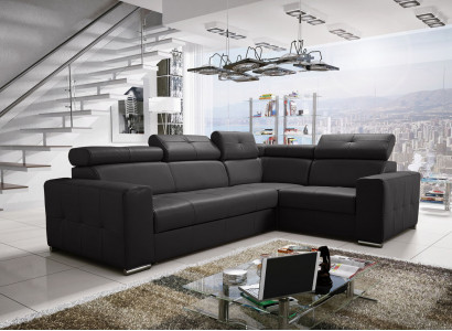 Sectional Sofa Upholstery Living Room Leather L-Shape New Modern Black Design Sofas
